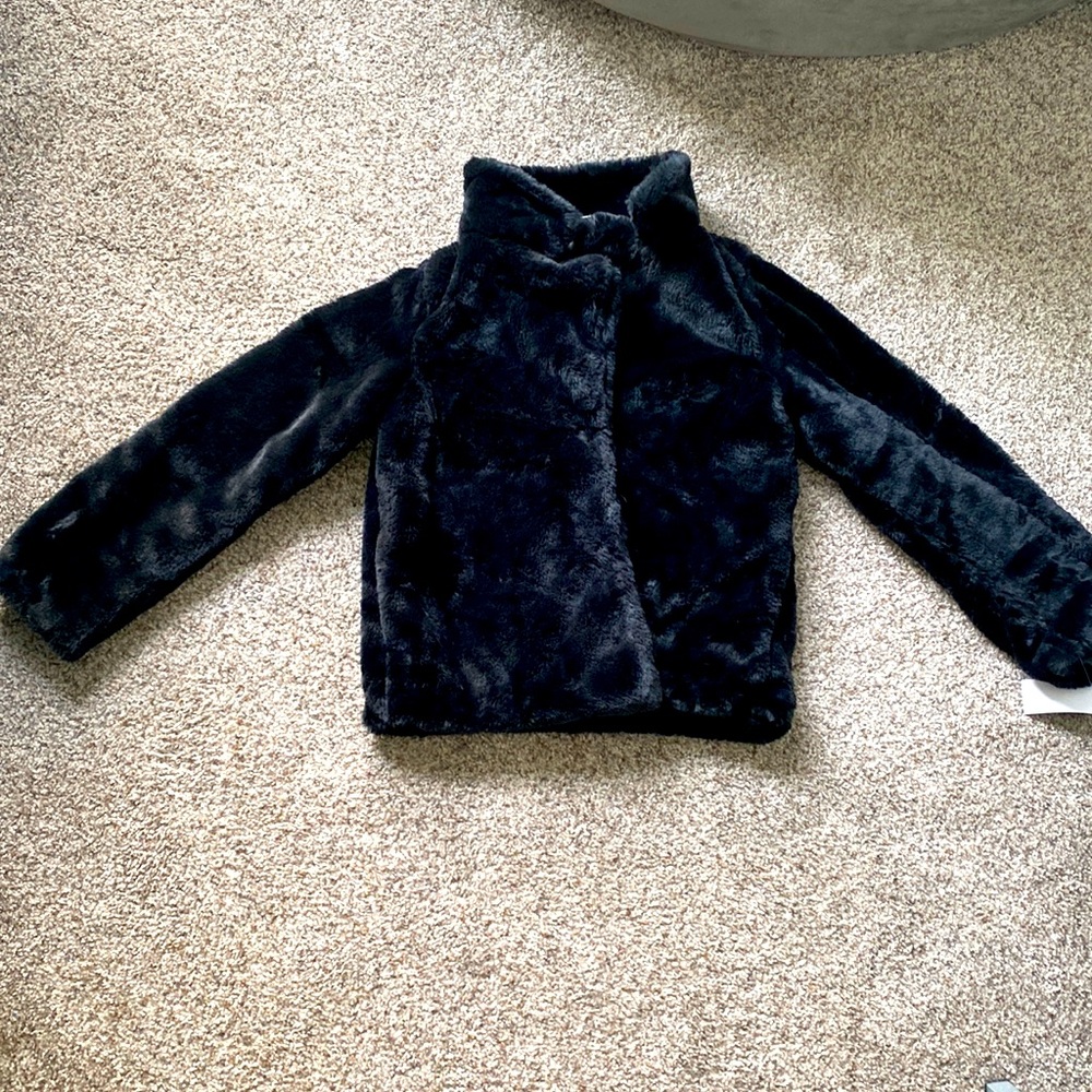 Black Faux Fur Button Jacket